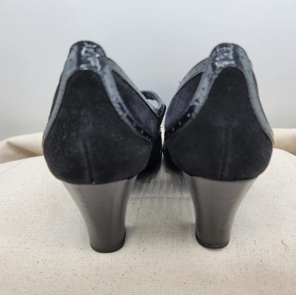 Clarks Artisan Diamond Shine Mary Jane Pumps Black Suede Patent 10" Footbed - Picture 7 of 15